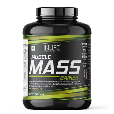 INLIFE Muscle Mass Gainer with Whey Protein Powder Chocolate Flavor 3 kg - Weight Gain
