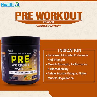 Healthvit Fitness Pre-Workout Explosive Energy Advance Formula Powder (Orange Flavour) 300 gm - General Health