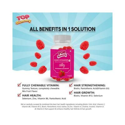 Top Gummy Hair Vitamins with Biotin, Vitamin C, E, A & Zinc for Gorgeous Hair Strawberry Flavor Gummies 30's - General Health