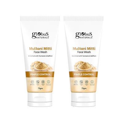 Globus Naturals Multani Mitti Face Wash, Enriched with Turmeric and Saffron, for Pimple Control, Suitable for Oily and Acne Prone Skin, 75gm each 2's - Face Wash & Cleansers