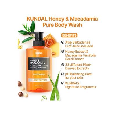 Kundal Honey and Macadamia Pure Body Wash Baby Powder 500 ml - Shower Gels & Body Wash