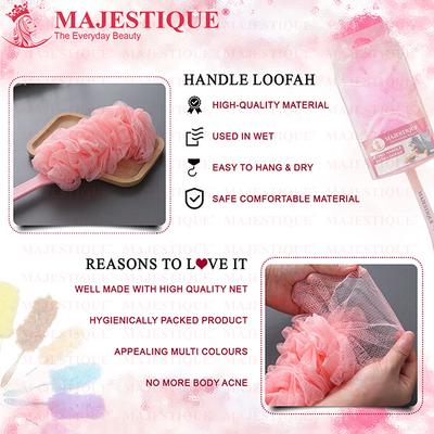 Majestique Long Handle Bath Loofah, Body Scrubber Soft Nylon Mesh Sponge Bath Brush- Multicolor 1's - Loofahs & Sponges