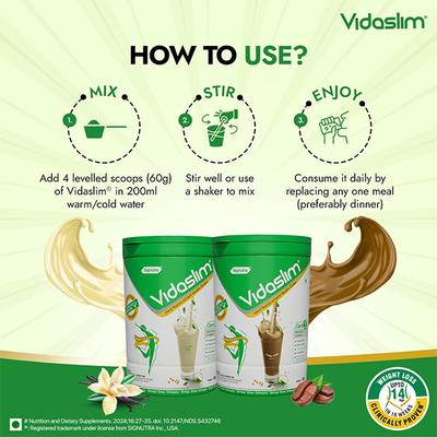 Vidaslim High Protein Meal Replacement for Weight Management Powder Jar - Caffe Latte Flavour 400 g - Weight Loss
