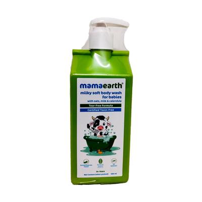 Mamaearth Milky Soft Body Wash for Babies with Oats, Milk & Calendula Tear Free Formula Certified Toxin Free PH Balanced 0+ Year 400ml - Bathing Essentials