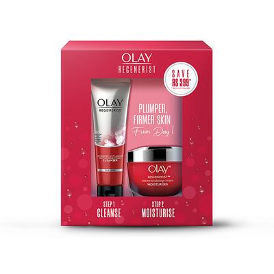 Olay Regenerist Microsculpting Day Moisturiser (non SPF) 50g with Cleanser 100g 2's - Face Moisturizers