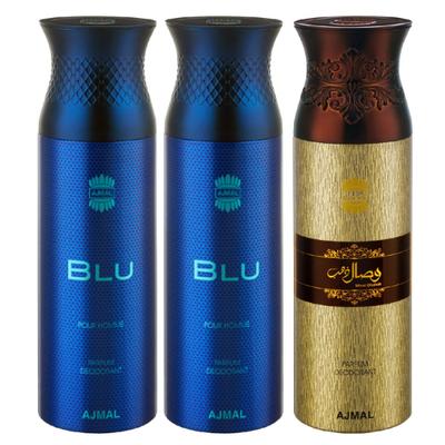 Ajmal Blu Blu Wisal Dahab Deodorant Spray (Pack of 3) 200 ml - Perfumes (Edt/Edp)