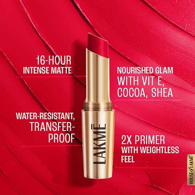 Lakme 9to5 Powerplay Priming Matte Lipstick, Lasts 16hrs, Deep Wine, 3.6 gm - Lipsticks