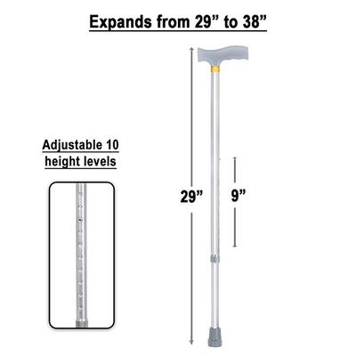 MCP Jindal Height Adjustable Walking Stick - Silver - Wheelchairs & Walking Sticks