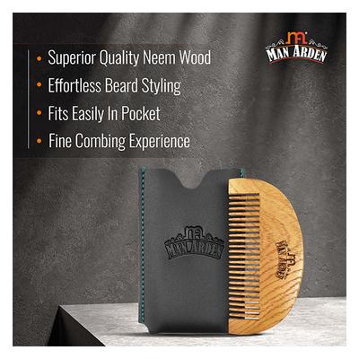 Man Arden Pure Neem Wooden Beard Comb with Leather Pouch 1's - Beard Comb
