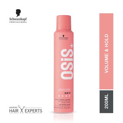 Schwarzkopf Professional OSiS+ Grip Extra Strong Hair Styling Mousse for Volume and Natural Shine, Frizz Control, Vegan, Extra strong Hold for Body and Bounce 200 ml - Clays & Mousses