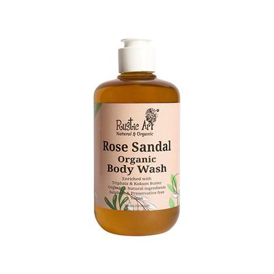 Rustic Art Organic Rose Sandal Body Wash Liquid 300 ml - Shower Gels & Body Wash