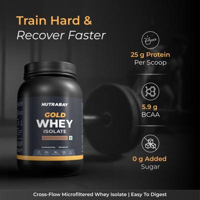Nutrabay Gold Isolate Whey Protein Powder - Rich Chocolate Cream Flavour 1 kg - Whey Proteins