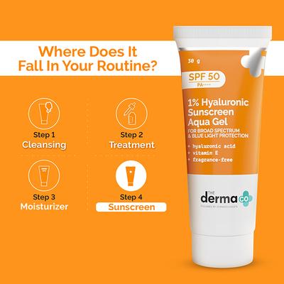 The Derma Co. 1% Hyaluronic Sunscreen SPF 50 Aqua Gel, Pa++++, Lightweight, No White-Cast for Broad Spectrum & Blue Light Protection for Oily, Dry, Acne-Prone Skin 30 gm - Body Sunscreen