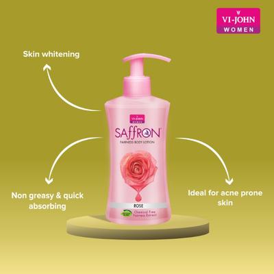 Vi-John Women Saffron Fairness Body Lotion (Rose + Turmeric + Cocoa Butter) - Pack of 3 x 250 ml - Lotions & Creams