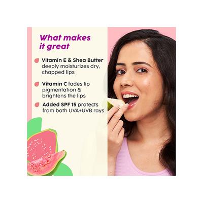 PLIX Guava Glowy Lip Balm For Smooth, Buttery Soft Lips, Shea Butter with Vitamin E, Tinted Lip Balm For Glossy, Pink Lips with SPF 15 For Sun Protection 12 gm - Lip Balms