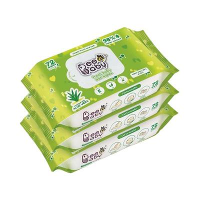 Beebaby Fresh Baby Wet Wipes Contains Aloe Vera 72 Wipes each 3's - Cotton Buds & Balls