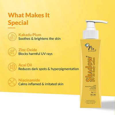 Fixderma Shadow Sunscreen Body Lotion with SPF 50 PA+++, 2% Niacinamide for Women and Men 200 ml - Face Moisturizers