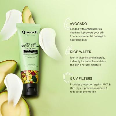 Quench Botanics Bravocado SPF 50+ PA++++ Sunscreen Gel, Korean Skin Care 50 ml - Face Sunscreen