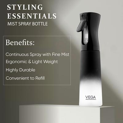 Vega Professional Mist Spray Bottle for Hairstyling, Cleaning, Salons, Empty Spray Bottle (VPHSB-01) 1's - Others