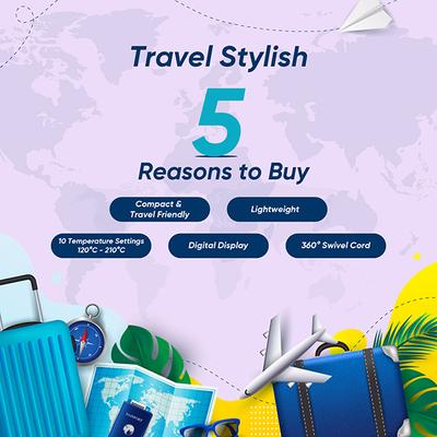 Vega Go Mini Hair Curler for Women with 25 mm Barrel, Auto Cut-Out for Travel Friendly (VHCH-08) 342 gm - Rollers & Curlers