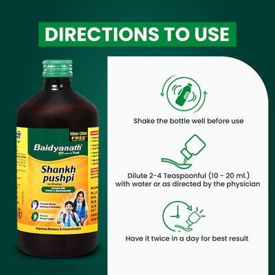 Baidyanath Shankhapushpi Kasharbat Syrup (2 in 1 offer 200 ml Free with 450 ml) 1's - Speciality Medicines