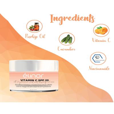 Elinor Vitamin C Face Wash + Vitamin C with Hyaluronic Acid Face Serum + Vitamin C Spf 20 with Hyaluronic Acid & Rosehip Oil Cream 180 gm - Face Washes
