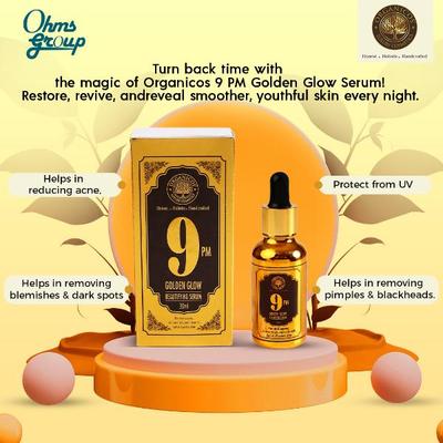 Organicos 9PM Golden Glow Face Serum for Anti-ageing Anti-wrinkle Anti-blemish 30 ml - Personal Care (Ayush)