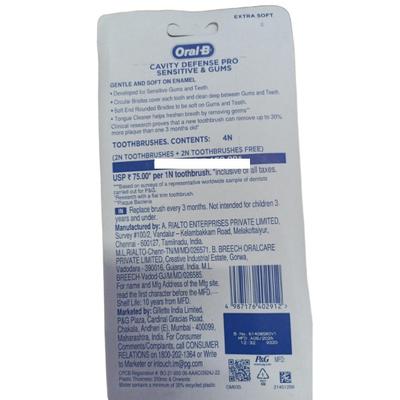 Oral-B Cavity Defense Pro Sensitive & Gums Tongue Cleaner Toothbrush Extra Soft (Buy 2 Get 2 Free) - Toothbrushes