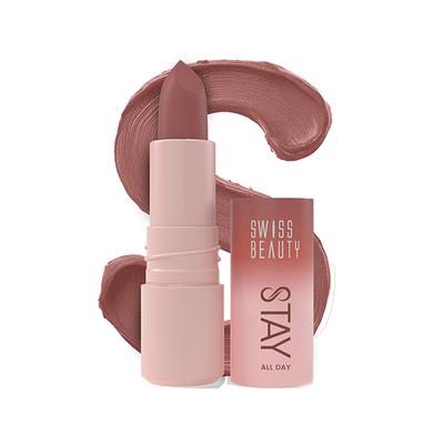 Swiss Beauty Stay All Day Lipstick ,12-Hrs Stay, Matte Finish with Vitamin E & Shea Butter -1 Pouty 4 gm - Lipsticks