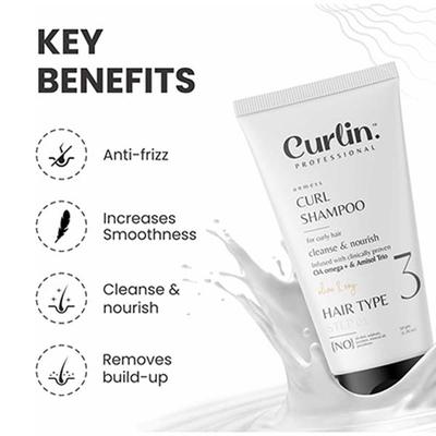 Curlin Professional Nourishing Curly Hair Shampoo for Dry, Frizzy, Wavy and Curly Hair, Sulphate and Paraben Free 50 gm - Shampoos