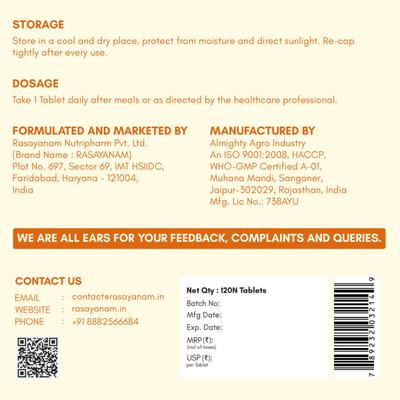 Rasayanam Vitamin D3 K2 (MK-7) Tablets 120's - Speciality Medicines