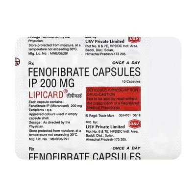 Lipicard 200mg Capsule 10'S - High Cholesterol-Dys