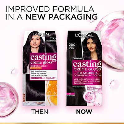 L'Oreal Paris Casting Creme Gloss Conditioning Color No Ammonia Shine Masque with Royal Jelly, Ebony Black 200 87.5gm+72ml 1's - Crème