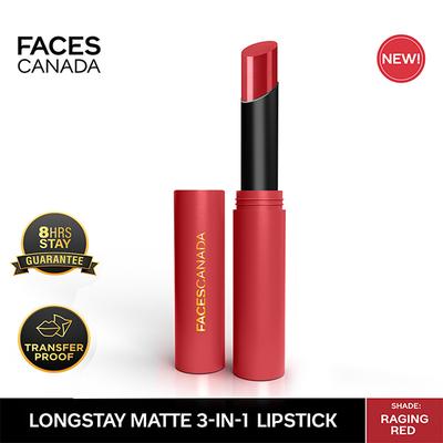 Faces Canada Long Stay 3-In-1 Matte Lipstick - Raging Red 10, 2gm - Lipsticks