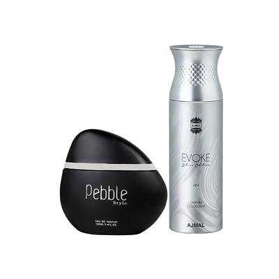 Maryaj Pebble Style EDP Spicy Woody Perfume And Ajmal Evoke Silver Edition Him Deodorant Spicy Floral Fragrance 300 ml - Men Perfumes (Edt/Edp)