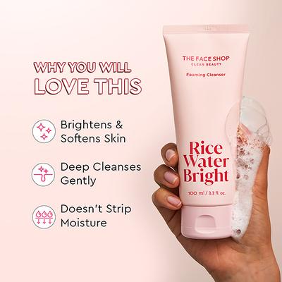 The Face Shop Rice Water Bright Foaming Cleanser - Best Korean Face Wash for Even Tone Skin 100 ml - Face Wash & Cleansers