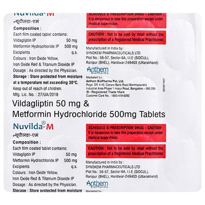 NUVILDA M 500mg Tablet 15's - Diabetes-Ant