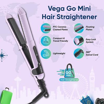 Vega Go Mini Hair Straightener for Women with Quick Heat Up, Best for Travelling (VHSH-40) 340 gm - Straighteners