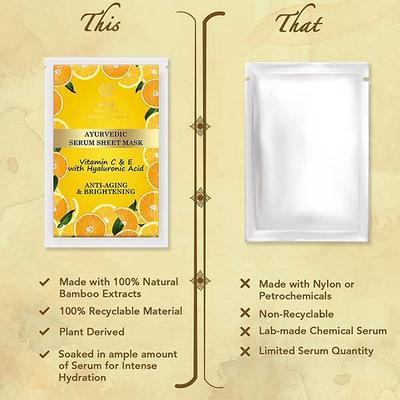 Khadi Essentials Ayurvedic Vitamin C & Hyaluronic Acid Serum Sheet Mask For Spot Removal & Hydrated Skin (Pack of 3) 100 gm - Sheet Masks