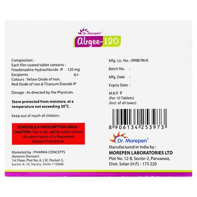 ALRGEE 120 Tablet 10's - Allergies-Ant