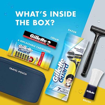 Gillette Guard 5 in 1 Shaving Kit with a Travel Pouch, 1 Razor, 6 Blades, 1 Shaving Cream, 1 Shaving Brush Combo Grooming Kit Gift Set for Men 1's - Grooming Kits