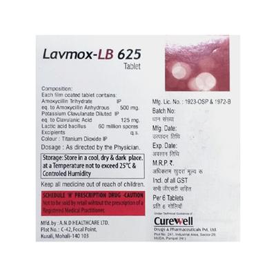 LAVMOX LB 625 Tablet 6's - Bacterial Infections-Pen