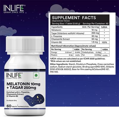 INLIFE Melatonin 10mg + Tagar 250mg Tablets 60's - Mental Health