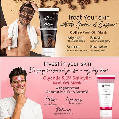 Globus Naturals Brightening & Anti Acne Peel Off Mask Combo for Men 100gm each 1's - Masks & Peels