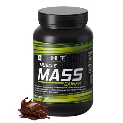 INLIFE Muscle Mass Gainer with Whey Protein Powder Chocolate Flavor 1 kg - Whey Proteins