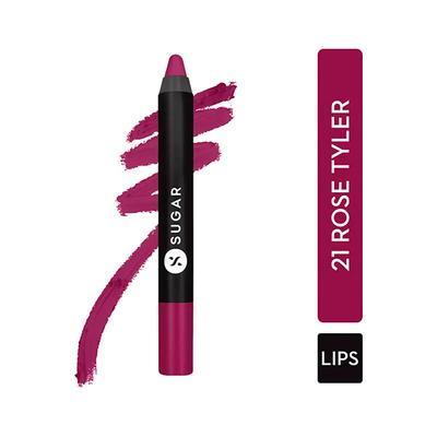 SUGAR Cosmetics Matte As Hell Crayon Lipstick - 21 Rose Tyler (Light Fuchsia/ Deep Rose) 2.8 gm - Lip Crayons