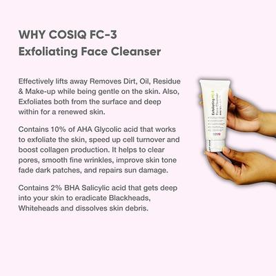 Cos-IQ Exfoliating Face Wash FC 3 AHA Glycolic Acid and BHA Salicylic Acid 2 percent ww Face Cleanser For Unisex 100 ml - Scrubs & Exfoliants