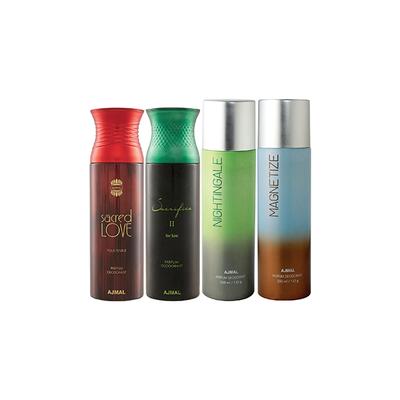 Ajmal 1 Sacred Love, 1 Sacrifice II For Him, 1 Nightingale And 1 Magnetize Deodorants Pack of 4 200 ml - Deodorants/Roll-Ons