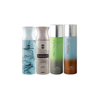 Ajmal 1 Avid Homme, 1 Silver Shade Homme, 1 Nightingale And 1 Magnetize Deodorants Pack of 4 200 ml - Deodorants/Roll-Ons