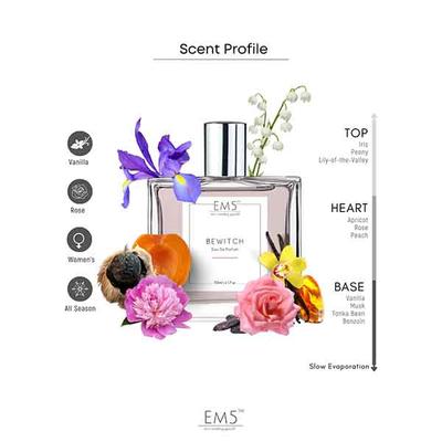 EM5 Bewitch Perfume for Women -Eau De Parfum Spray, Sweet Vanilla Fruity Rose Floral 50 ml - Women Perfumes (Edt/Edp)